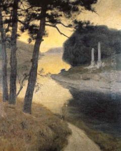 Promeneur Au Bord De La Riviere by Maurice Chabas
