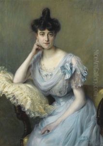 Portrait De Jeune Femme A La Robe Bleue by Paul Emile Chabas