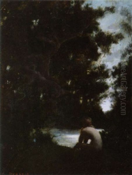 Nude Bather By A Forest Pond - view 1