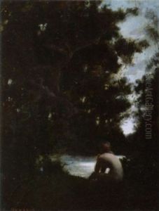 Nude Bather By A Forest Pond by Paul Emile Chabas
