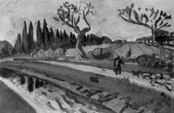 Berger Sur La Route Dans Un Paysage Provencal - view 1