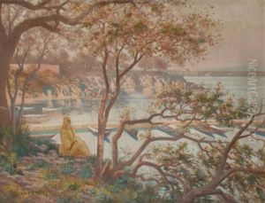 Femme Orientale Et Port by Eugene Chaffanel