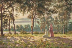 Femmes En Sous-bois, Bord De Mer by Eugene Chaffanel