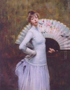 A Elegant Beauty With A Fan by Eugene Chaffanel
