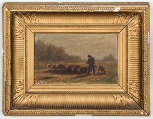 Shepherd With Flock by Jean-Ferdinand Chaigneau