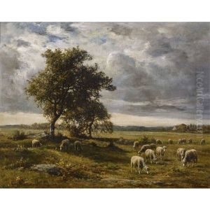 Weite Landschaft Mit Weidender Schafherde by Jean-Ferdinand Chaigneau