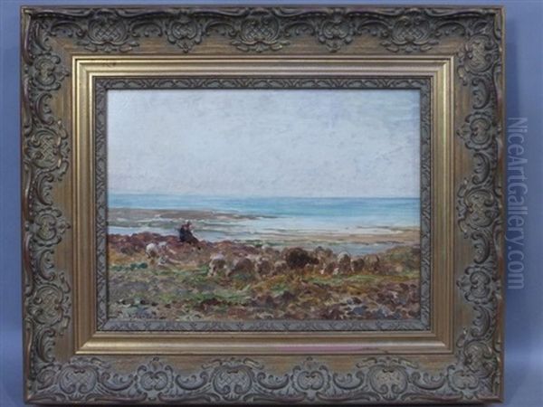 Bergere Et Moutons En Bord De Mer - view 1