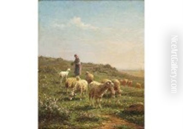 Shepherd Girl And Flock Of Sheep - view 1