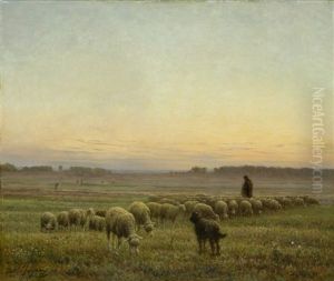 Hirte Mit Herde In Weiter Landschaft Hirte Mit Herde In Weiter Landschaft