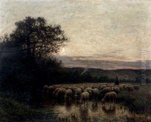 Bergere Et Ses Moutons by Jean-Ferdinand Chaigneau