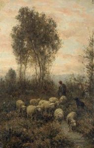 Abendliche Heidelandschaft Mit Schafhirten by Jean-Ferdinand Chaigneau
