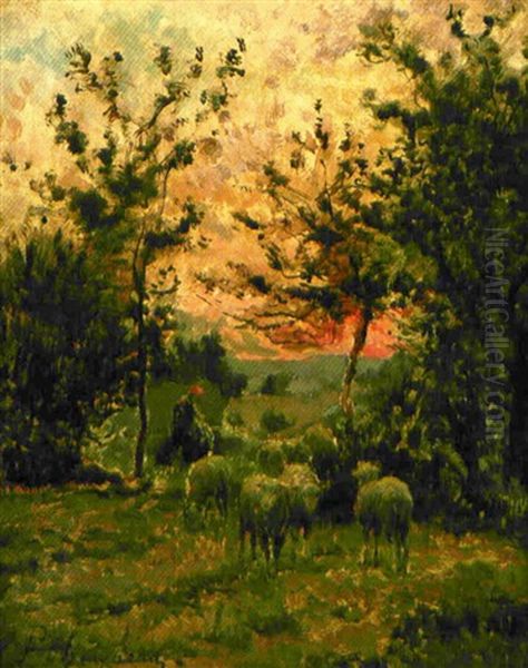 Berger Et Son Troupeau Au Coucher Du Soleil - view 1