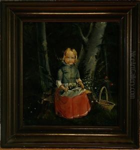 A Little Girl Sitting On A Stump With Flowers In Arpon