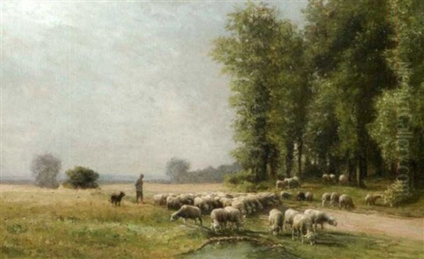 Berger Et Son Troupeau, Plaine De Chailly, L'ete - view 1