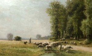 Berger Et Son Troupeau, Plaine De Chailly, L'ete by Jean-Ferdinand Chaigneau