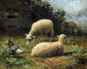 Moutons Et Poules Devant La Bergerie by Jean-Ferdinand Chaigneau