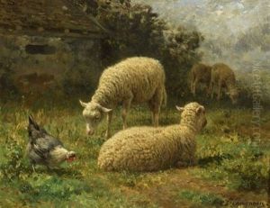 Sheep In Landscape by Jean-Ferdinand Chaigneau