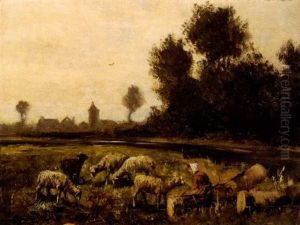 Bergere Et Son Troupeau by Jean-Ferdinand Chaigneau