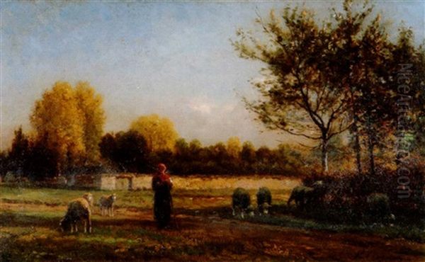 Landschaft Mit Hirtin Und Weidenden Schafen - view 1