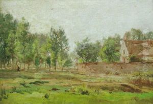 Sommarlandskap Med Byggnad by Jean-Ferdinand Chaigneau