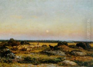 Le Troupeau Au Coucher Du Soleil by Jean-Ferdinand Chaigneau