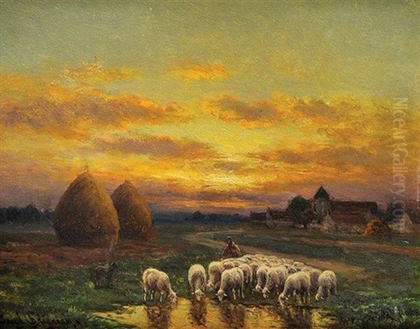 Troupeau Au Soleil Couchant - view 1