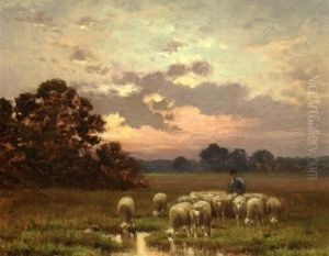 Moutons Et Berger A Barbizon by Paul Chaigneau