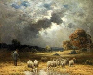Berger Et Son Troupeau Apres L'ondee by Paul Chaigneau