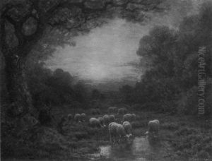 Scene Pastorale Au Coucher De Soleil Scene Pastorale Au Coucher De Soleil