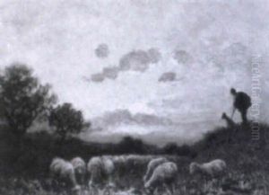 Schafer Mit Hund Und Herde An Der Tranke