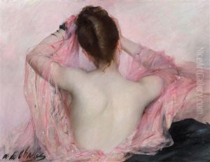 Jeune Femme Brune Au Voile Rose A Sa Toilette