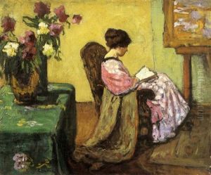 Femme Lisant Dans Un Interieur by Jean-Laurent Challie