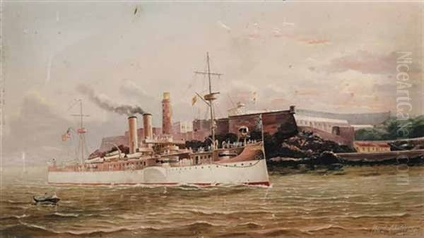 Uss "maine" Passing Morro Castle As She Enters Into Havana Harbor, Cuba - view 1