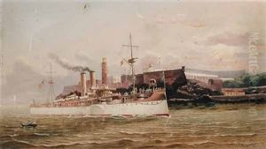 Uss "maine" Passing Morro Castle As She Enters Into Havana Harbor, Cuba