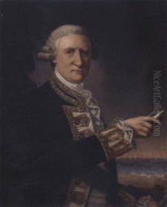 Portrait Of Sir Francis Geary In Flag Officer's Uniform, Holding A Telescope, With Men-of-war Behind
