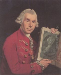 Self-portrait Wearing A Red Coat And A Baronet's Badge, Holding An Album Of Watercolours And Porte Crayon