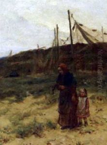 Woman And Child Collecting Wood by Hector Chalmers