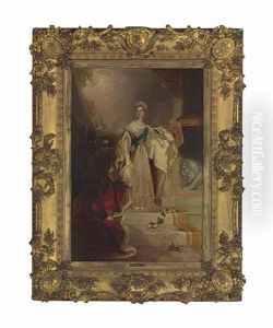Portrait Of Queen Victoria, Standing Small Full-length, In Coronation Robes Beside A Balustrade