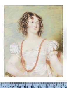Lady Mary Seymour Nee Gordon (d.1825)), Seated On An Upholstered Chair And Wearing White Decollete Dress by Alfred Edward Chalon