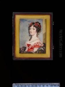 Marguerite Power, Countess Of Blessington, Wearing Red Dress, The Bodice And Short Puffed Sleeves Lavishly Trimmed With White Lace Marguerite Power, Countess Of Blessington, Wearing Red Dress, The Bodice And Short Puffed Sleeves Lavishly Trimmed With White Lace
