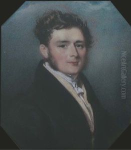 A Young Gentleman, In A Black Coat And Pale Yellow Waistcoat, Dark Curling Hair; Nocturnal Sky Background