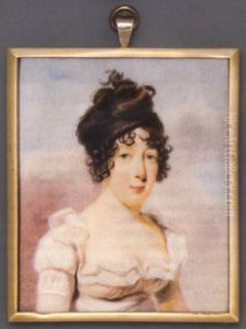 Lady Blunt In White Dress With Embroidered Ruffled Border, Her Dark Hair Curled And Upswept