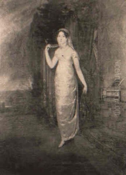 Portrait Of A Lady Before A Garden Room With A Harpsichord - view 1