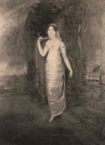 Portrait Of A Lady Before A Garden Room With A Harpsichord by Alfred Edward Chalon
