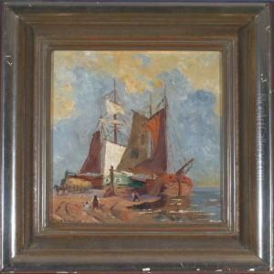 Segelschiffe Am Strand by Jean Anacker