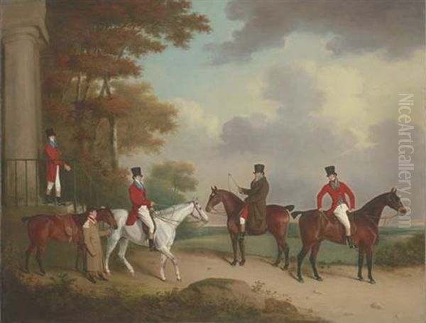 The Rev. George Bower, The Rev. John Bower, Robert Bower Of Welham And Robert Bower Junior At The Steps Of Welham Hall, Yorkshire - view 1
