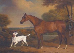 A Bay Hunter And A Pointer In A Landscape A Bay Hunter And A Pointer In A Landscape