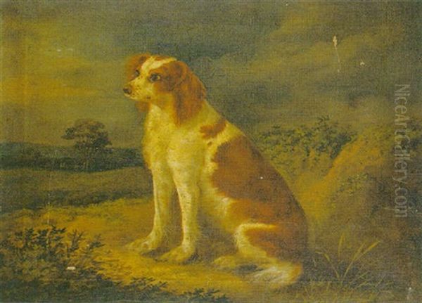 A Spaniel Seated In A Landscape - view 1
