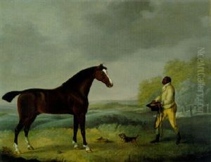 A Bay Hunter With A Groom In A Landscape by Henry Bernard Chalon