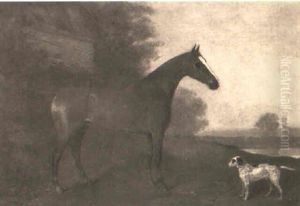 A Chesnut Hunter With A Dog In A Landscape by Henry Bernard Chalon